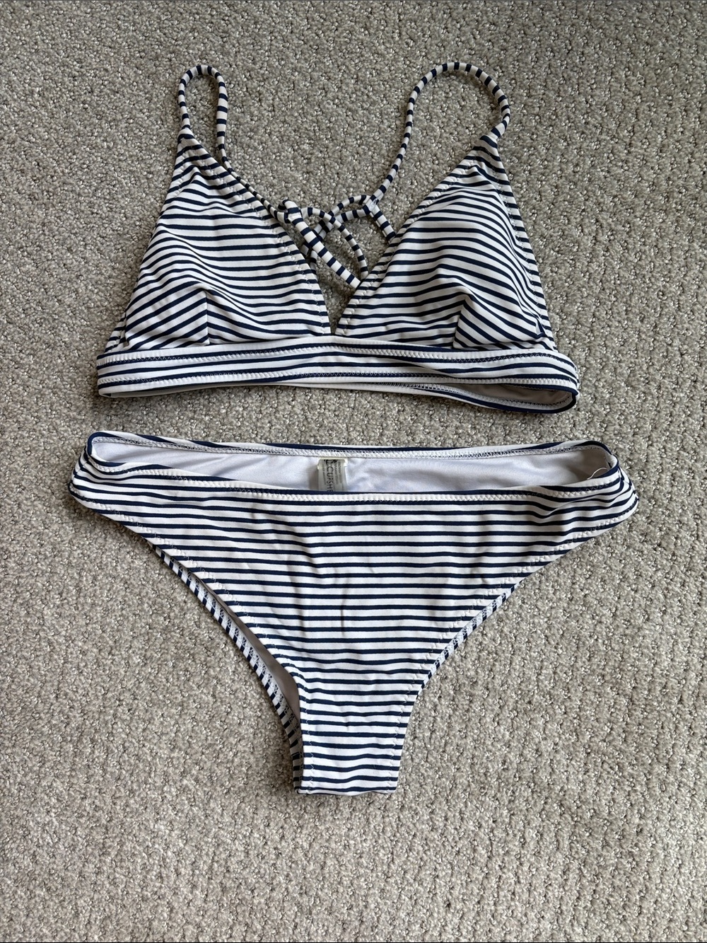 Cupshe Navy and White Striped Bikini Bottoms